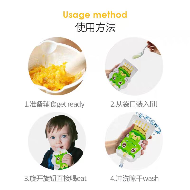 4 unidades/pacote, saco reutil - Baby Food Pouches Reusable avaliação e preço